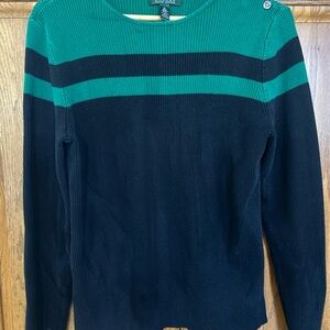 Ralph Lauren Green and Navy Ribbed Knit Sweater